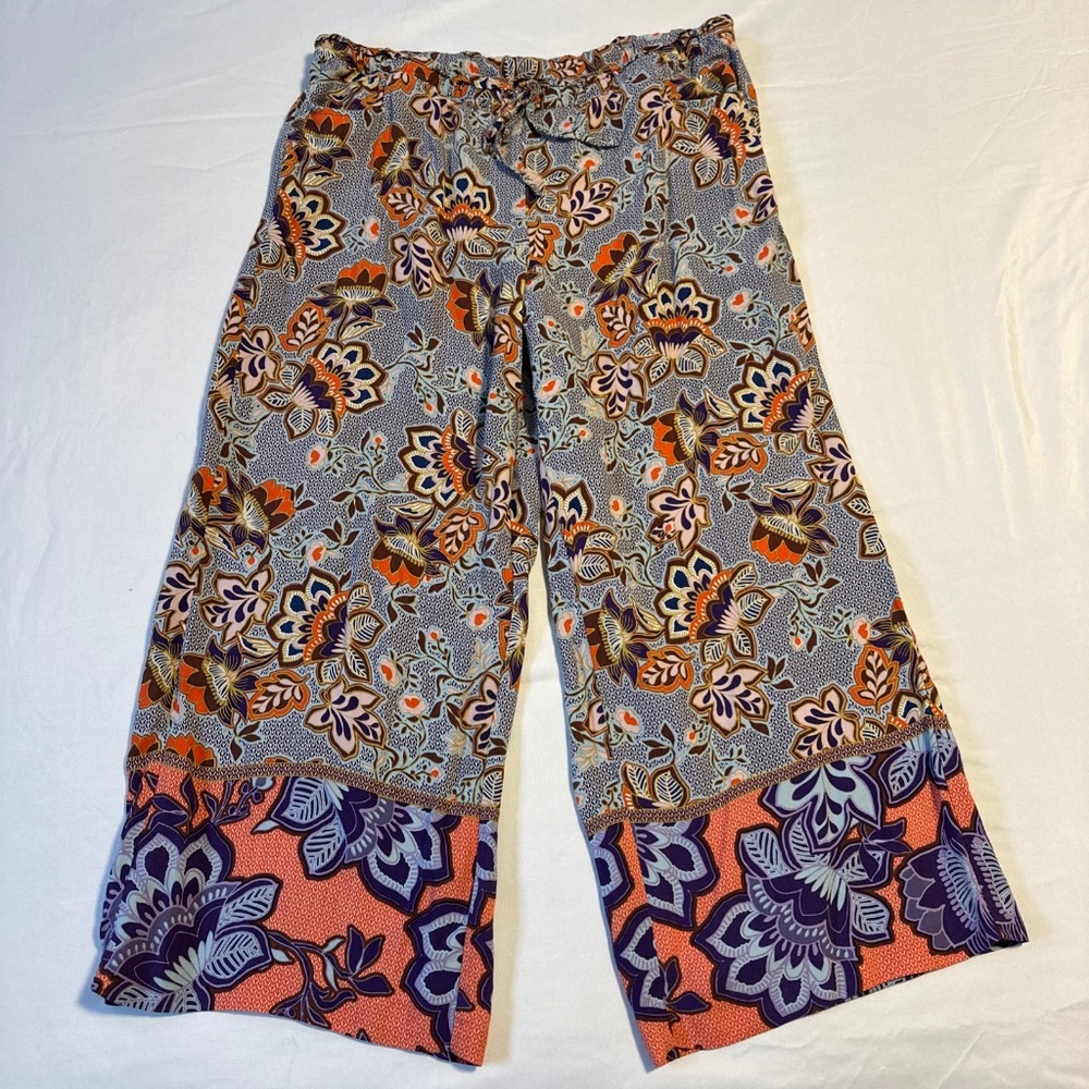 LOFT Wide Leg Pants Floral Print in Orange, Purple, Blue